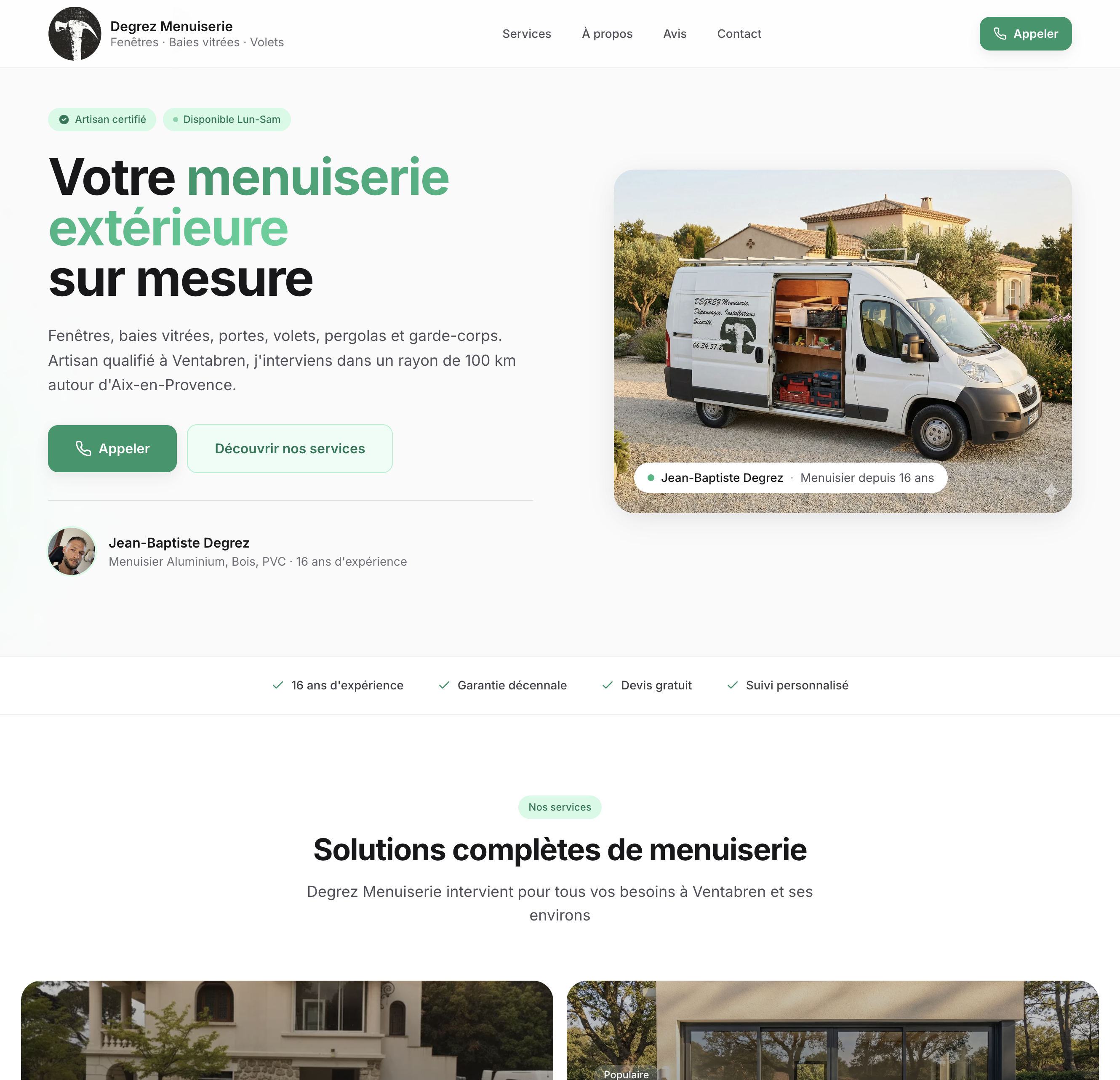 Site web Degrez Menuiserie réalisé par AtlasLocal